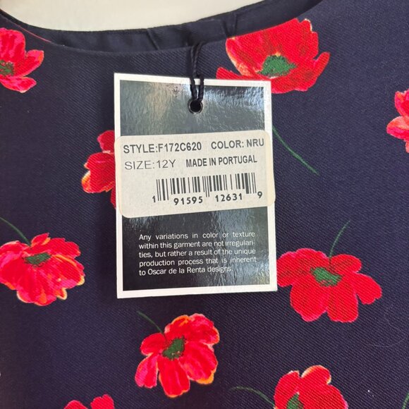 NWT Oscar De La Renta Red And Blue Flower Dress - 12Y - Picture 4 of 4